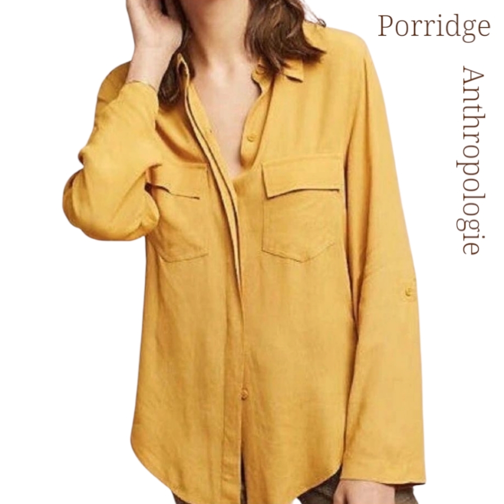 NEW Anthropologie Porridge Mustard Yellow Button-Front Women’s Shirt Sz MED NwT